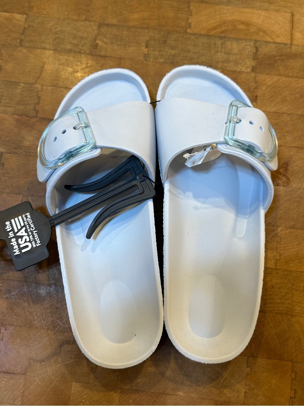 Women’s Sz 10 Baby Blue Slide Sandals with Buckle Made in the USA Slip On Shoes